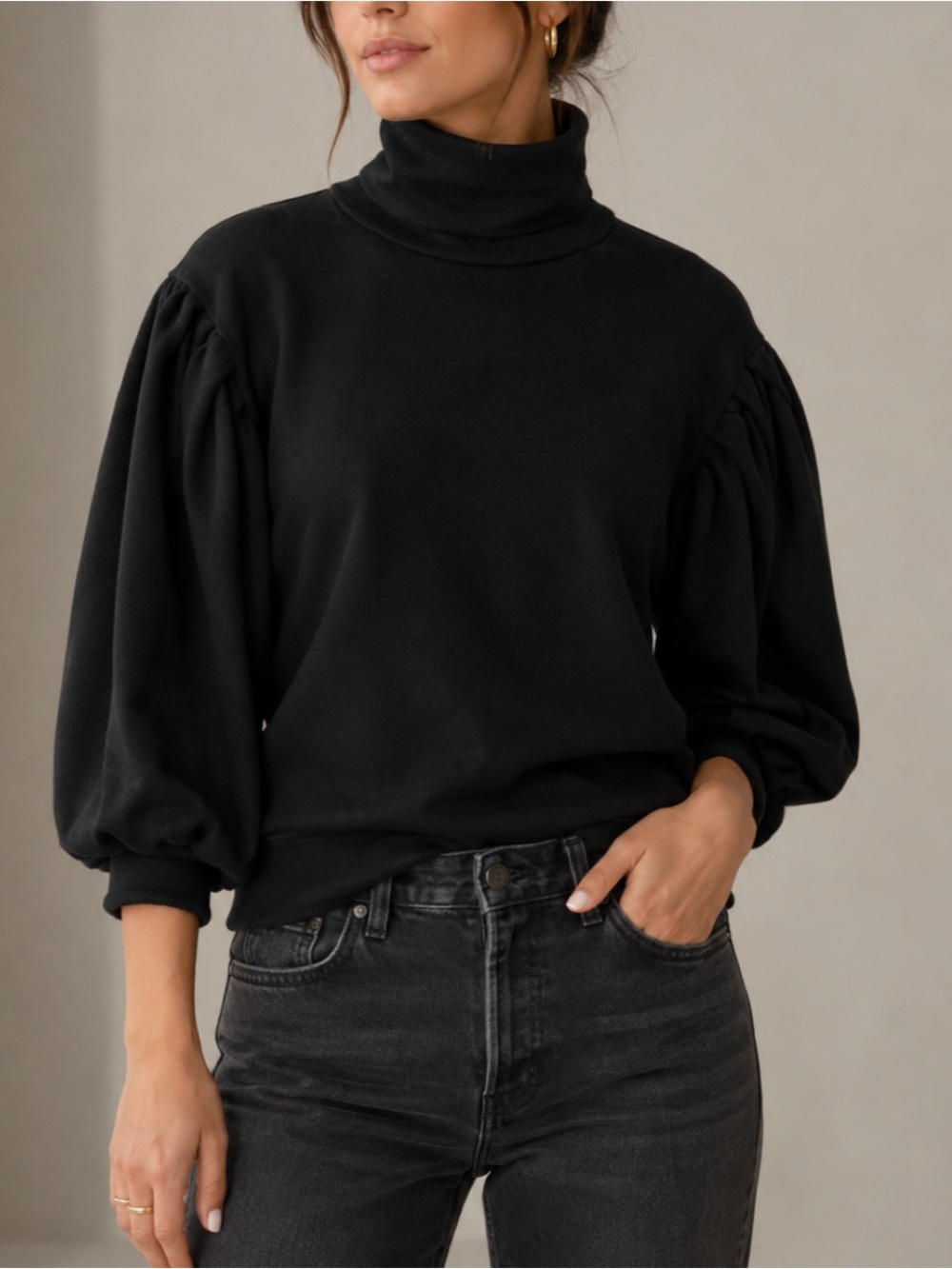 Citizens of Humanity Noeme Black Puff Sleeve Turtleneck‎ Sweatshirt Women’s XS